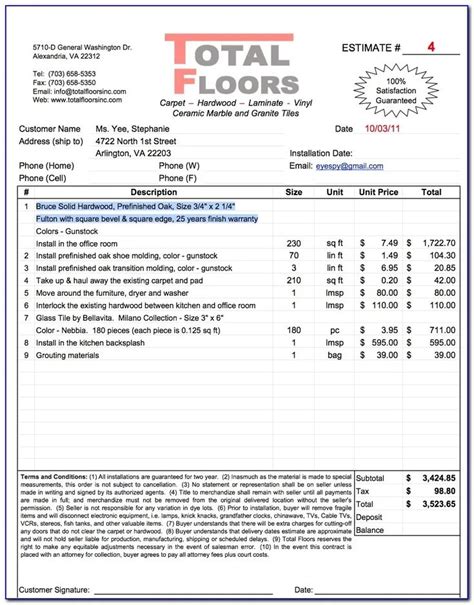 Hardwood Flooring Invoice Template